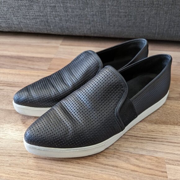 Black Vince Blair Slip On Sneakers with Perforated Leather - Picture 2 of 7